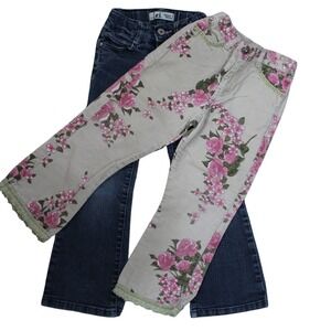 Lot of 2 Girls Pants Floral Print & Blue Denim Size 5